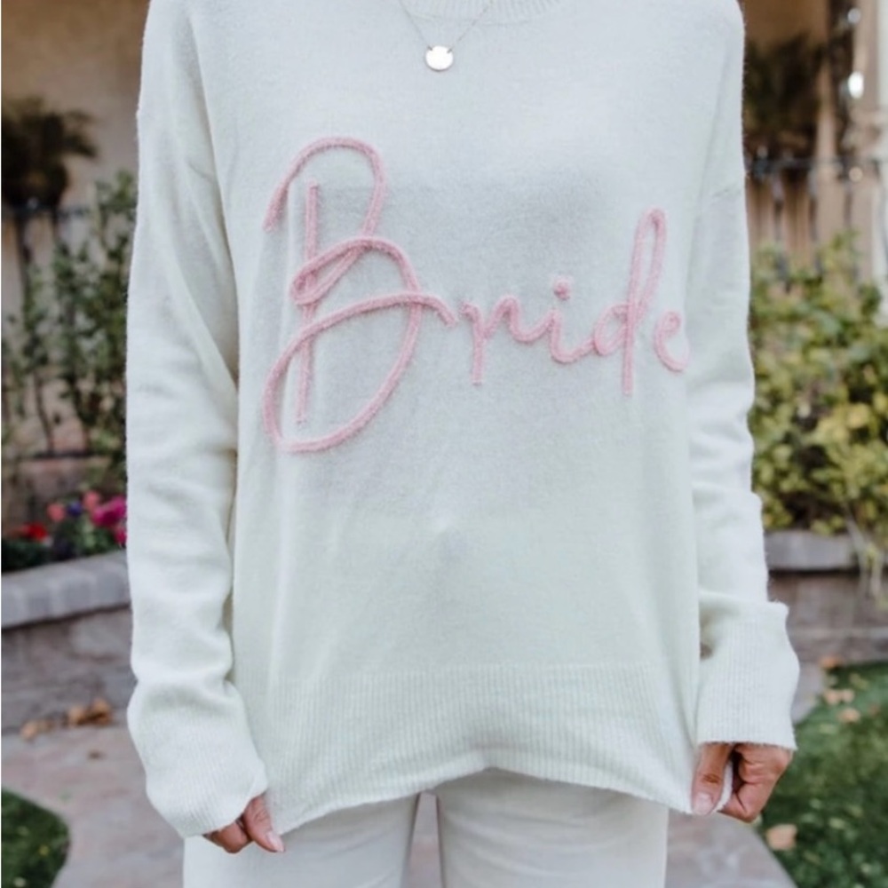 Cream and Pink Oversized Crew Neck Sweater